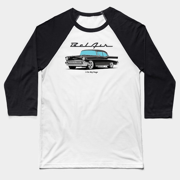 57 Bel Air Black Baseball T-Shirt by Car-Artz-Design